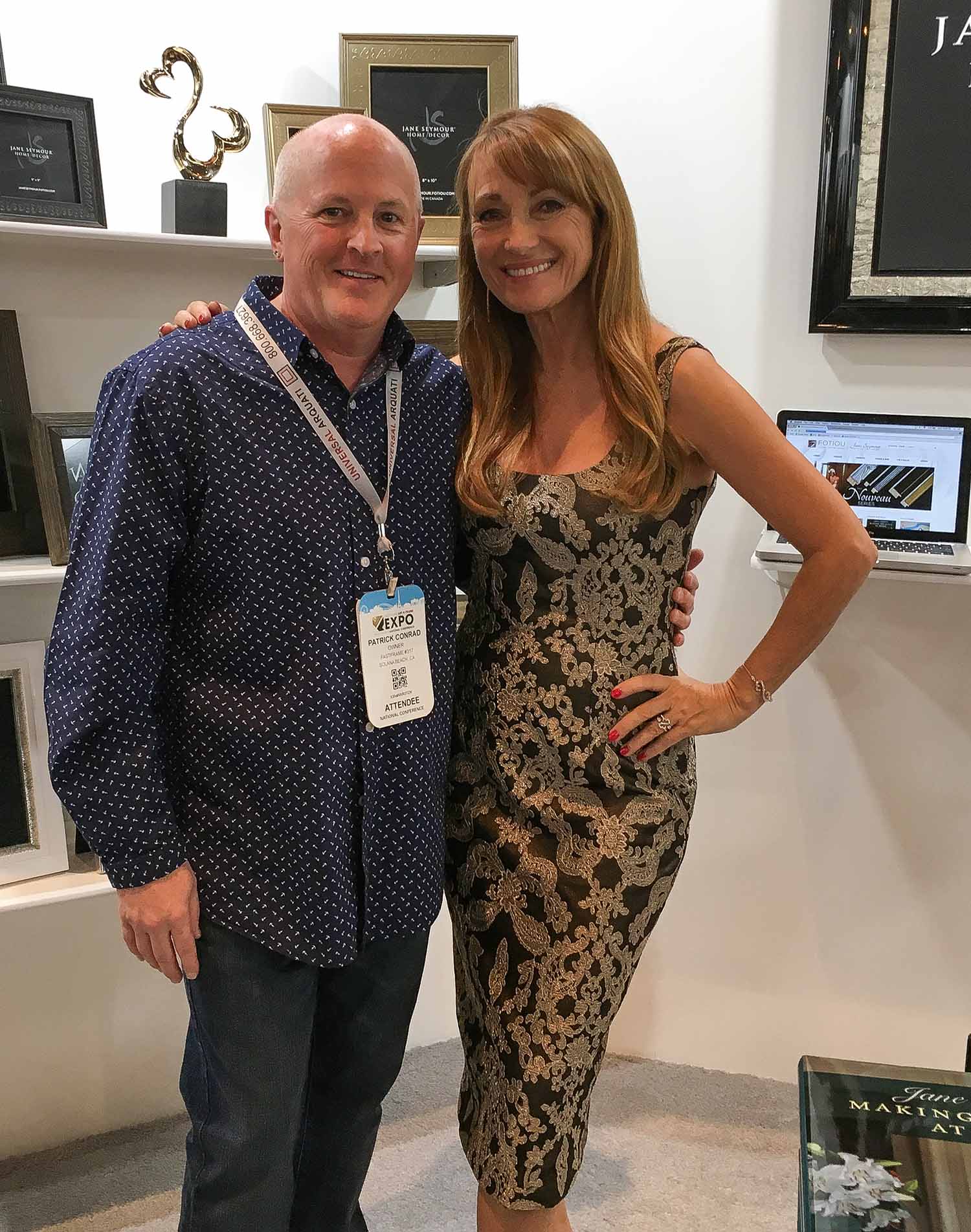 Patrick with Jane Seymour at the West Coast Art and Frame Show.
